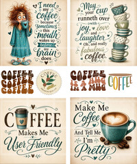 1 Pg Coffee Quotes For Card Toppers Junk Journal Supplies Scrapbook Ephemera