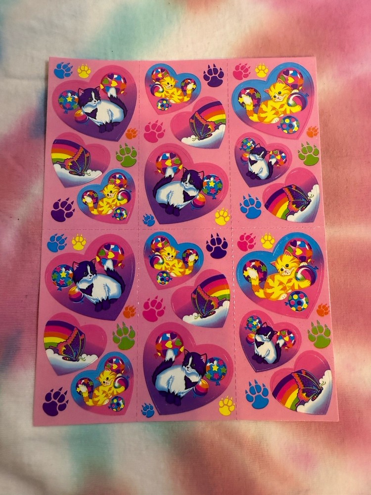 Vintage Lisa Frank S213 Sticker Sheet Kittens Hearts