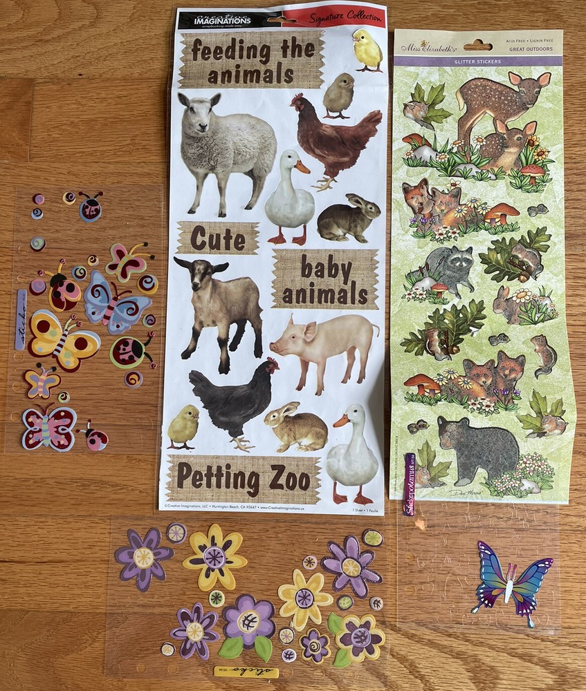 Forest Animals Farm Zoo Butterfly Floral Insects Nature Stickers Lot Used
