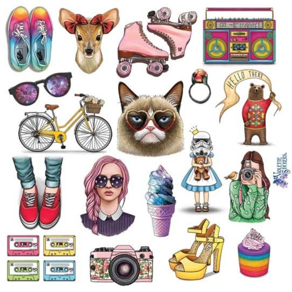 Violette Stickers – 1980s Nostalgia – 1 80s Retro Vintage Sticker Sheet – Crafts