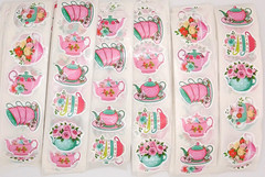 30 Pink Flower Teapot Stickers/Scrapbooking/Crafts/Journals/Planner/Diary/1 inch
