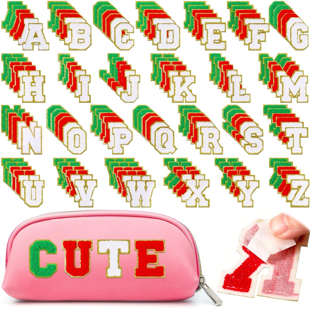 Yilloog 156 Christmas Glitter Chenille Self-Adhesive Patches Letters Clothing DI