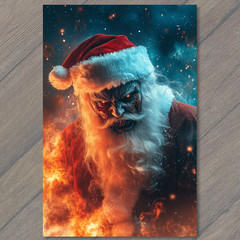 STICKER Evil Santa Fire Eyes Flames Beard Scary Christmas Monster Horror Glow