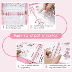 Sticker Storage Organizer Binder A5 Sticker Collecting Book Reusable Zipper Albu
