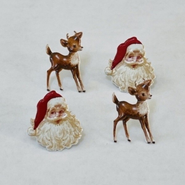 SANTA CLAUS & DEER SCRAPBOOKING DECORATIVE BRADS EYELET OUTLET 8 PCS