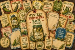 Vintage Pickle Mystery Ephemera Pack | 40 Printed Retro Kitchen Paper Pieces