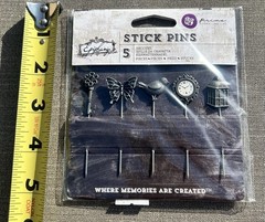 Prima Epiphany Stick Pins Metal Embelishments Bird Clock Butterfly 5pc Crafts