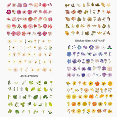 Pressed Flower Stickers Set, 270PCS Dried Flowers Waterproof Stickers Decals Flo