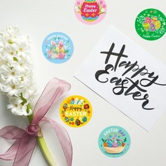 40 Pieces Round 1” Happy Easter Egg Bunny Stickers Party Decor Envelope Seals