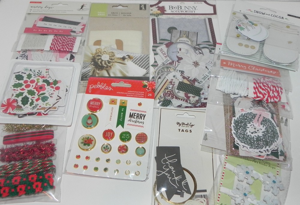 LOT SNOW AND COCOA CHRISTMAS EMBELLISHMENTS BRADS TAGS CRATE PAPER PLUS OTHERS