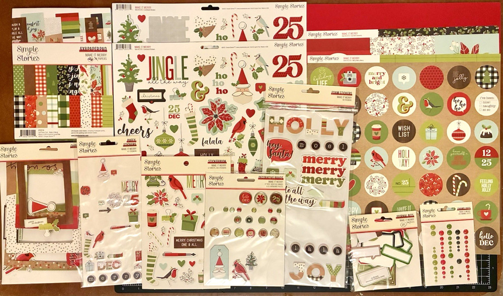 Simple Stories MAKE IT MERRY 6×8 Paper, Frames, Dots, Bits, Brads, Stickers LOT