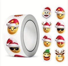 500 pcs Emotion Holiday Christmas Sticker Roll Kawaii Smile, Emoji, Happy Faces