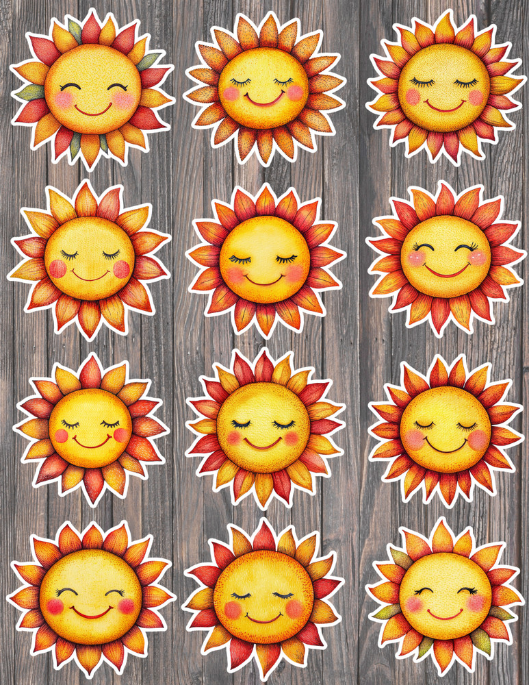 Autumn Sun Die Cut Vinyl Stickers Set Scrapbooking Laptop Waterbottle