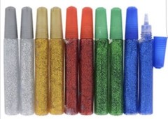 GLITTER GLUE 10 Squeeze Pens of 5 Colors Silver Gold Red Green Blue 0.33 Oz/Pen
