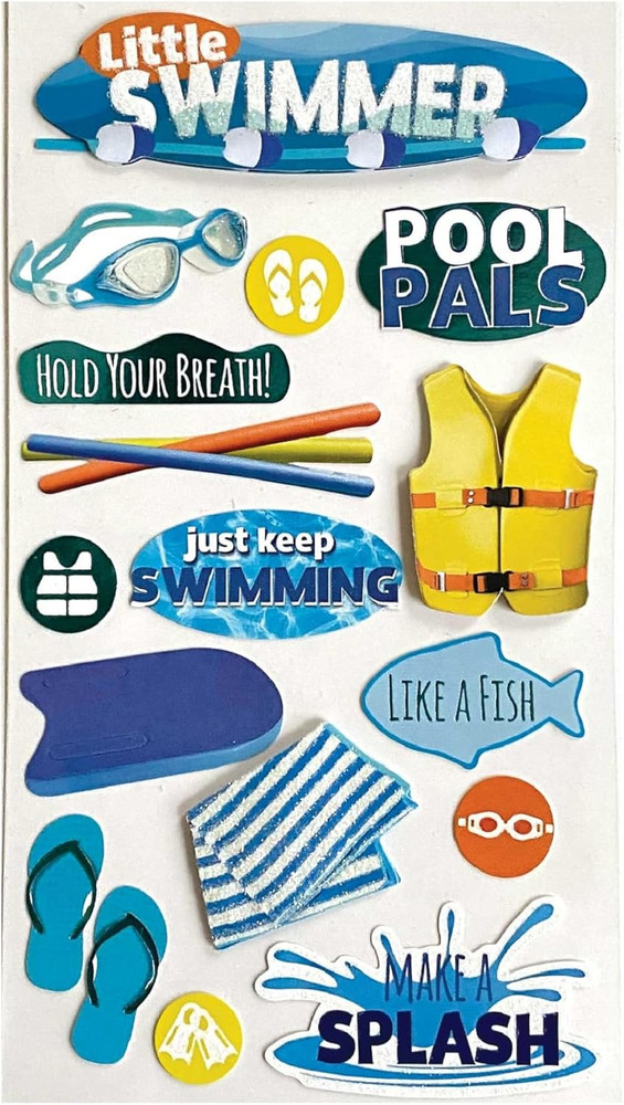 Die-Cut Dimensional & Glitter Accent Scrapbook Sticker Sheet – Little Swimmer