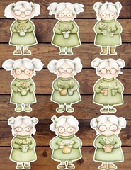 Little Garden Granny Die Cut Vinyl Stickers Set Scrapbooking Laptop Waterbottle