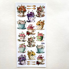 Violette Rosie Teatime Stickers Teacup Roses Junk Journal Collage Scrapbooking