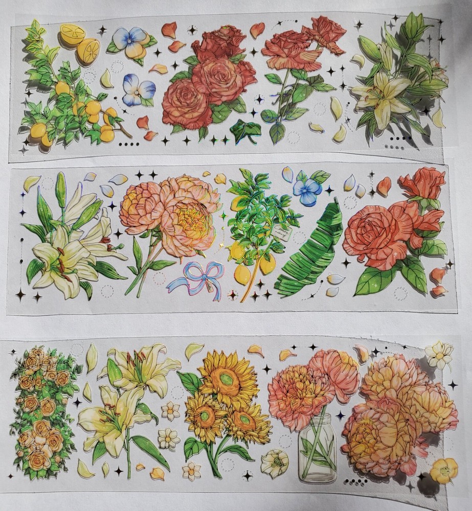 Forest Poetry stickers, clear with holographic gold accents. 3 different sheets.
