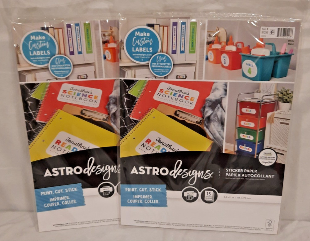 ASTRO DESIGNS STICKER PAPER 8.5X 11 SHEET 2 PACKS FOR A 30 COUNT TOTAL BRAND NEW