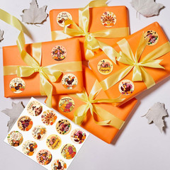 360 PCS round Thanksgiving Turkey Stickers for Kids Gift Bag Seals