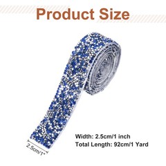 1 Inch x 1 Yard Crystal Rhinestone Sticker Ribbon Silver Sapphire Blue