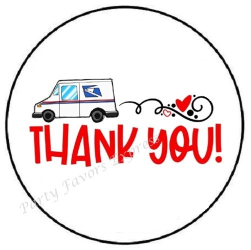 THANK YOU POSTAL TRUCK MAIL ENVELOPE SEALS LABELS STICKERS PARTY FAVORS