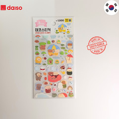 Daiso Korea 16pcs Kawaii Sticker Set Fruit, Animal,Emoji, Dinosaur, Dessert,Doll