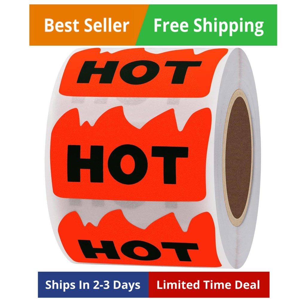 500pcs Rave Hot Stickers 2 x 1-1/5 Inch Fluorescent Red Hot Flame Fire Shape …