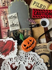 #777 SKELETON 100+PCS 3D JUNK JOURNAL SCRAPBOOKING w/ Real Ephemera & Bone Pen