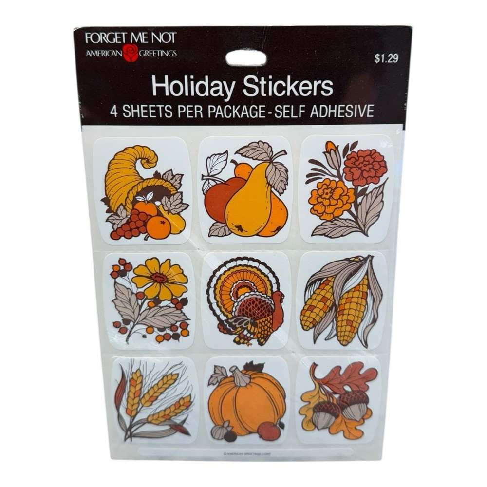 1980s Forget Me Not Thanksgiving Stickers American Greetings 4 Sheets Sealed