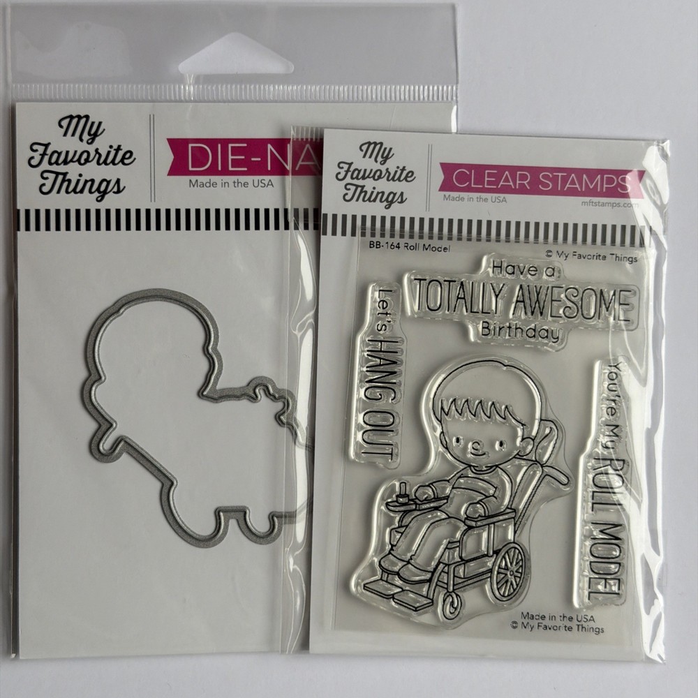 MY FAVORITE THINGS ROLL MODEL Stamp and Die set photopolymer retired wheelchair