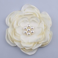 50PCS 9.2CM Fashion Burned Satin Fabric Flowers With Bead For Clothes Accessory