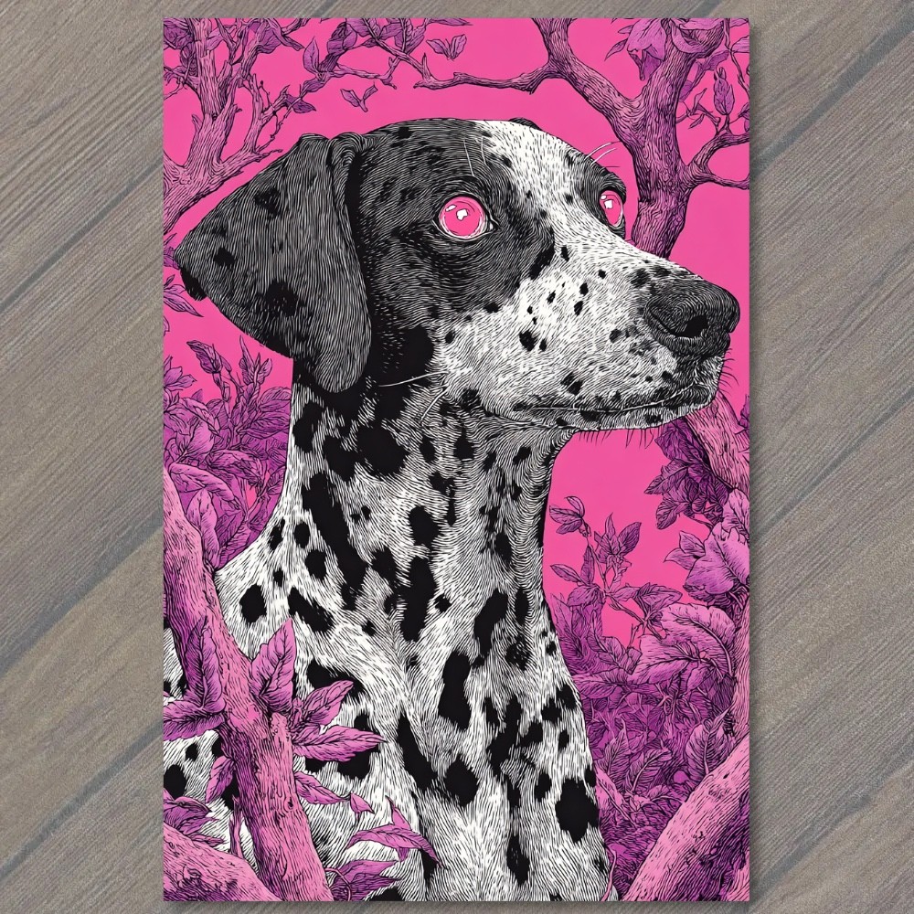 STICKER Dalmatian Pink Eyes Ink Portrait Magenta Forest Gothic Pop Noir