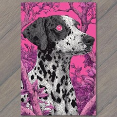 STICKER Dalmatian Pink Eyes Ink Portrait Magenta Forest Gothic Pop Noir
