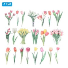 Transparent Tulips Flower Vinyl Stickers, 40 Sheet Waterproof PET Flowers