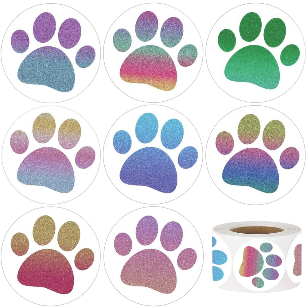600 Pcs Dog Paw Stickers Roll for Kids 1.5 Inch Round Puppy Dog Paw Label Sti…