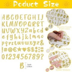 648 Pieces 8 Sheets Letter Stickers Glitter Small Self Adhesive 1 Inch Gold