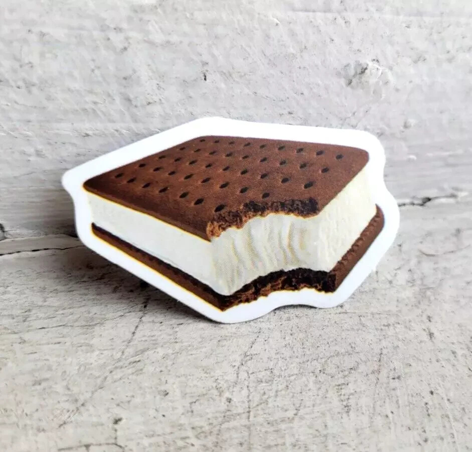 Vintage Food Sticker Ice Cream Sandwich Vanilla Chocolate Delicious Bite 1 Pc