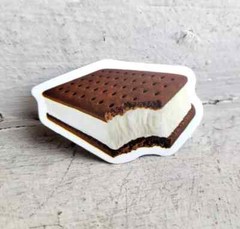 Vintage Food Sticker Ice Cream Sandwich Vanilla Chocolate Delicious Bite 1 Pc