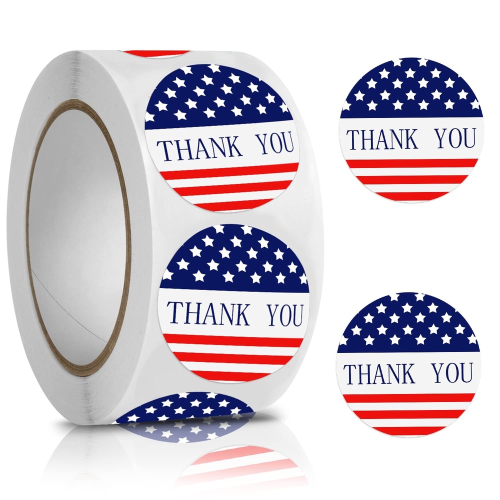 500Pcs Thank You Stickers Self-Adhesive American Flag Waterproof Stickers Rol…
