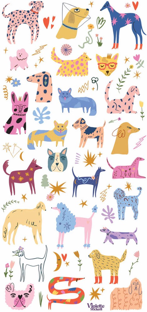 Violette Stickers Cheery Colorful Dogs Crafts Planner Supply Scrapbook