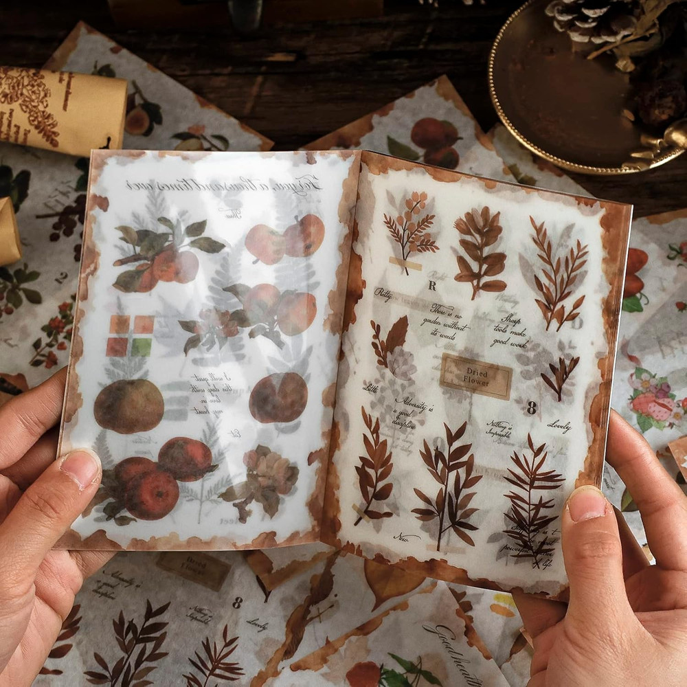 Nature Botanical Stickers for Journaling, Ephemera Sticker Book, Translucent Was