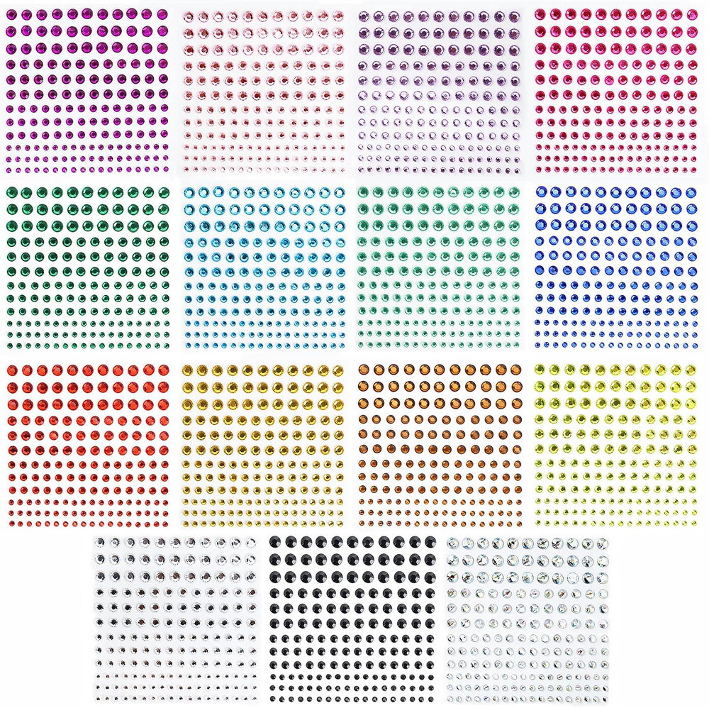 Rhinestone Stickers 2478Pcs Self Adhesive Facial Gem Stickers,4 Sizes 15 Colors