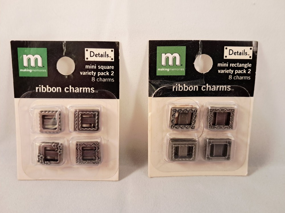 MAKING MEMORIES Ribbon Charms (2) – Mini Square Variety Pack 2 – 8 Charms – New!