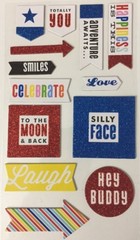 HAPPINESS PHRASE Chipboard Glittered Stickers(13pc)Smiles•Adventure•Love •Silly•