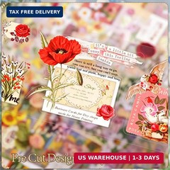 555Pcs 48Sheets Flower Stickers for Scrapbooking Transparent Die Cut Vintage Flo