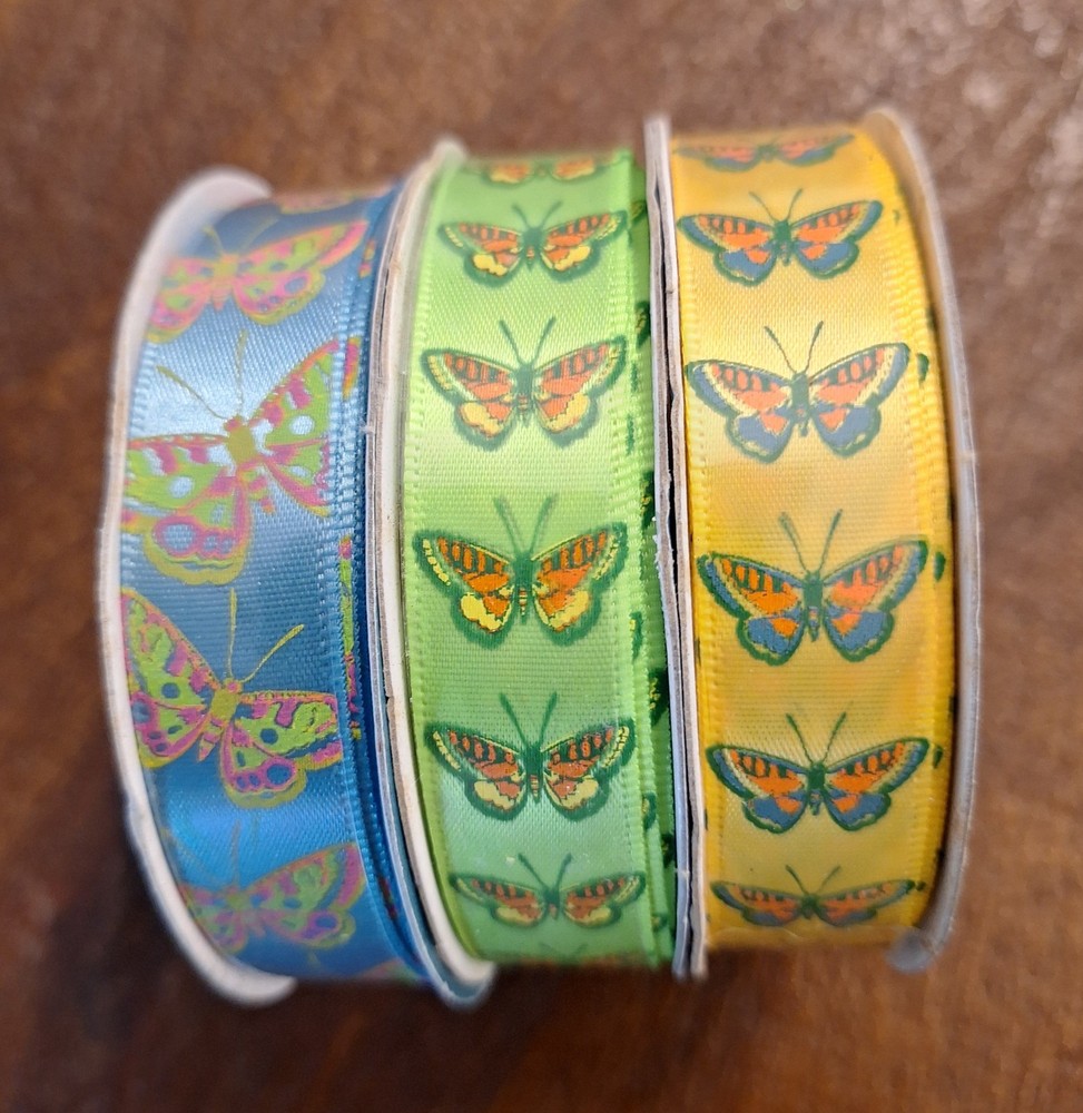 Butterflies-Ribbon is 5/8″ wide-Each Spool is 4 Feet Long-3 Spools in total