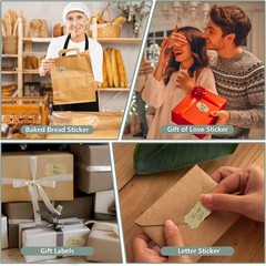 300 Pcs Kraft Labels Stickers 1.2×2 Inch 3 Decorative Designs Writable Gift
