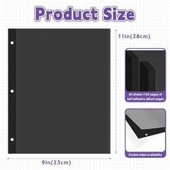 60 Sheets Self Adhesive Photo Album Refill Pages for 3 Ring Binder 11 x 9 Inch