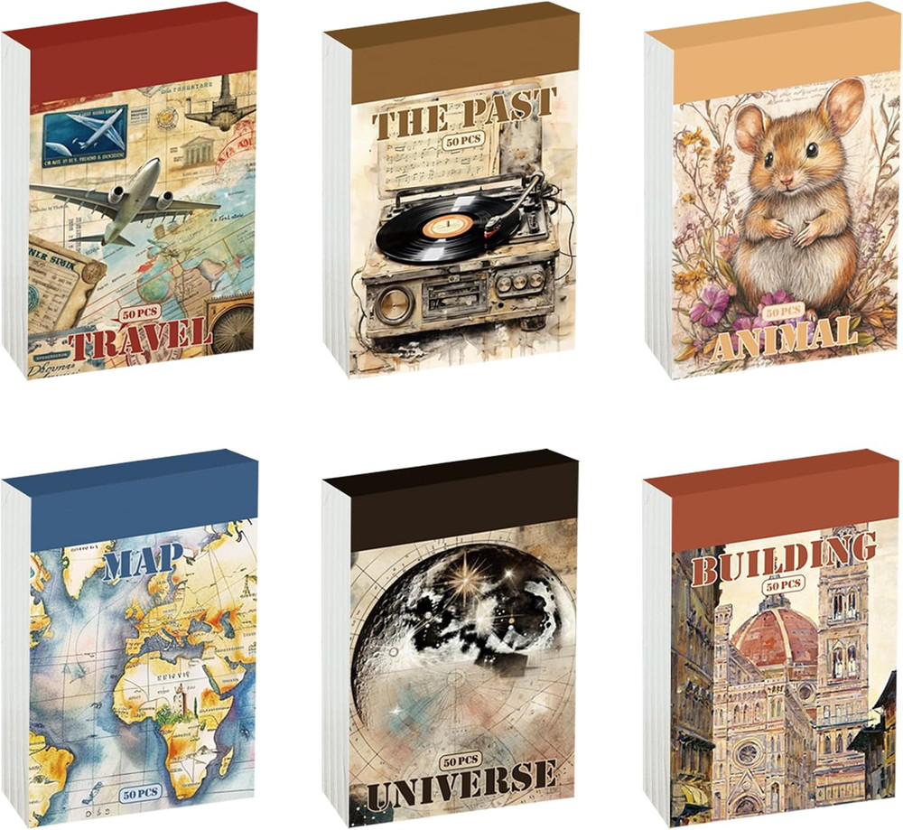 300 Pcs Vintage Aesthetic Washi Stickers – 6 Daily Life Scenery Themes Scrapboo